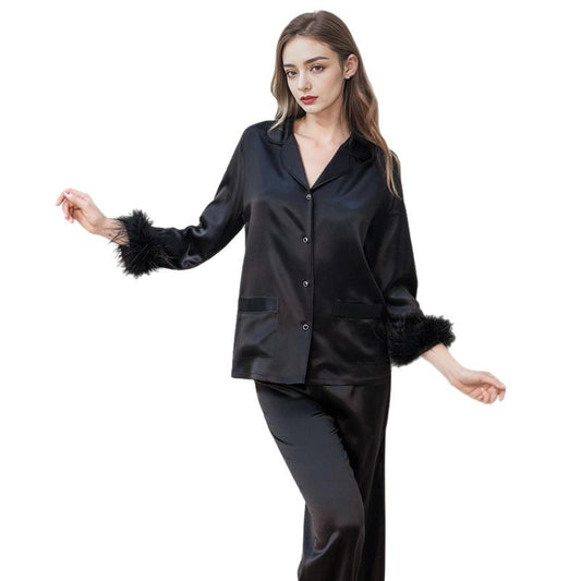 KIRA IRIS - Feather-Spliced Silk Pajamas