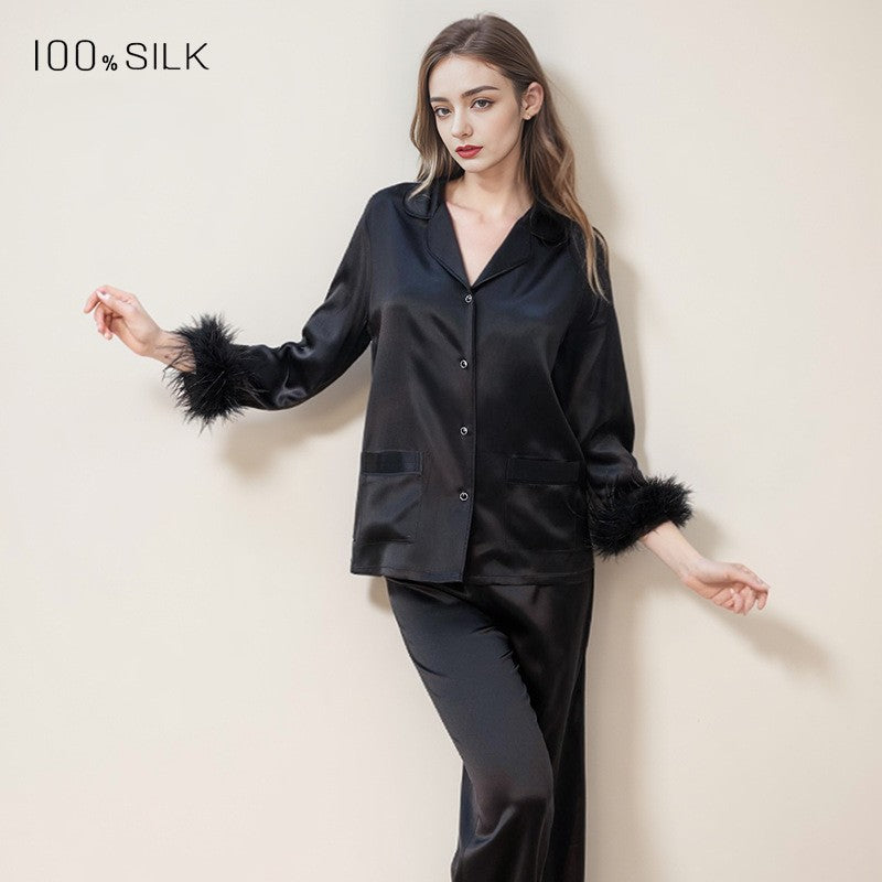 KIRA IRIS - Feather-Spliced Silk Pajamas