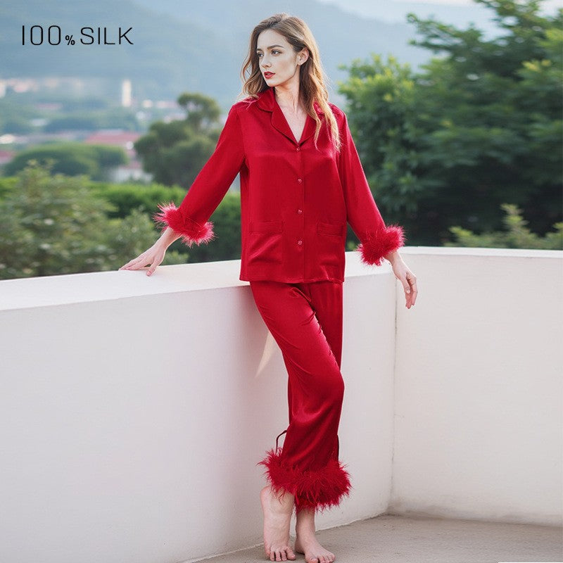 KIRA IRIS - Feather-Spliced Silk Pajamas