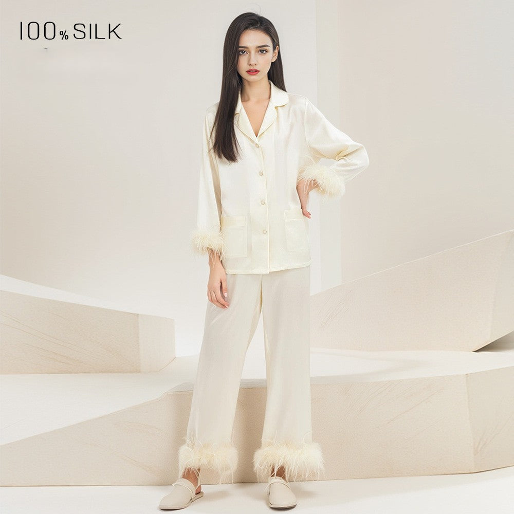 KIRA IRIS - Feather-Spliced Silk Pajamas