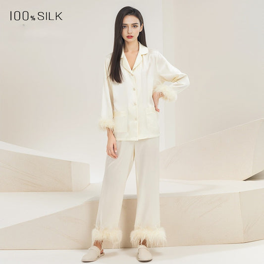 KIRA IRIS - Feather-Spliced Silk Pajamas