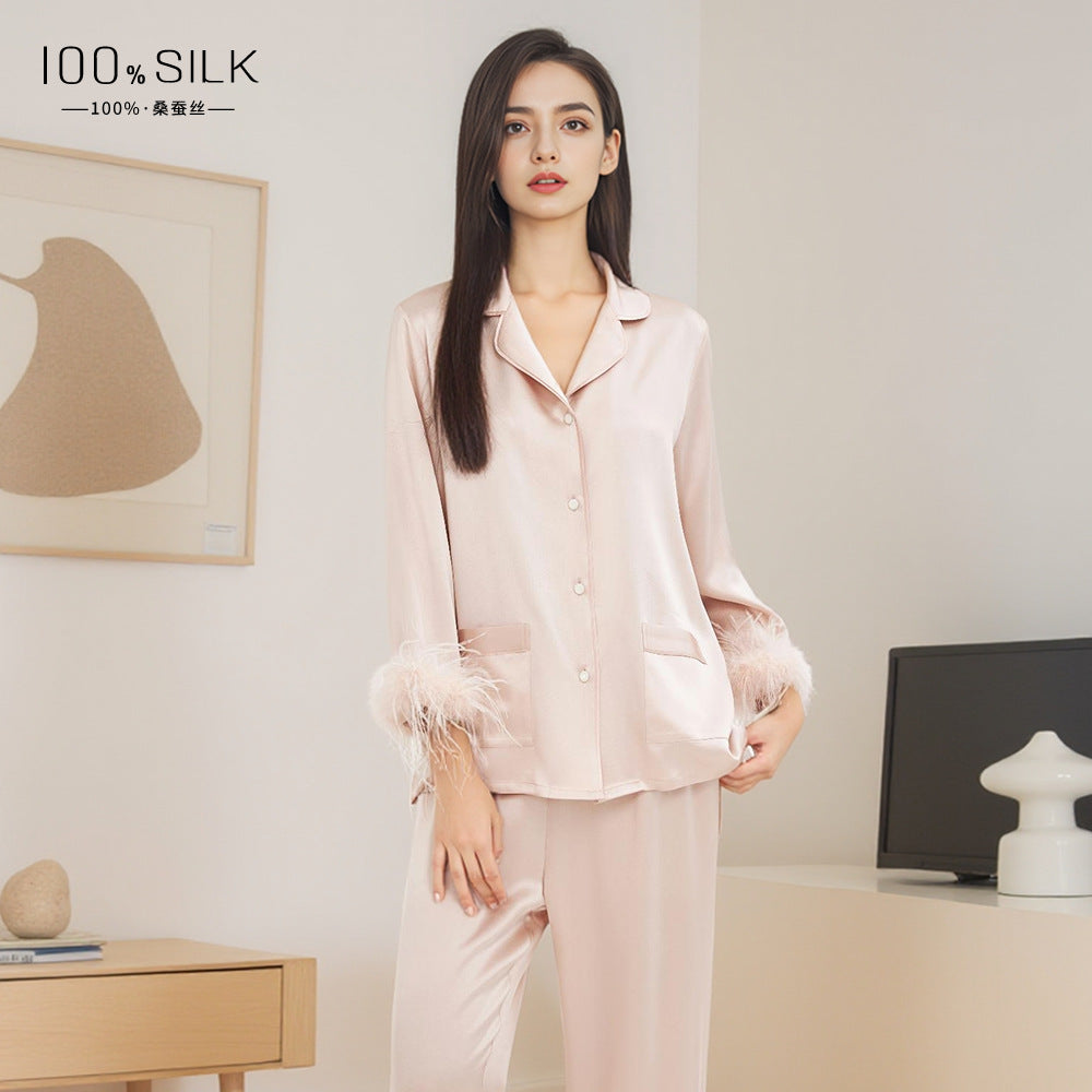 KIRA IRIS - Feather-Spliced Silk Pajamas